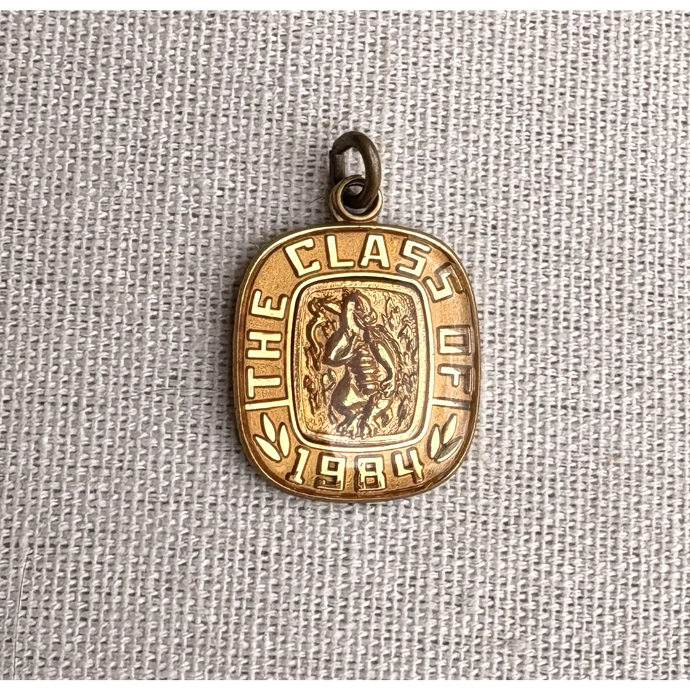 Vintage Jostens Class‎ of 1984 Dragon Pendant Charm Gold Tone .75"